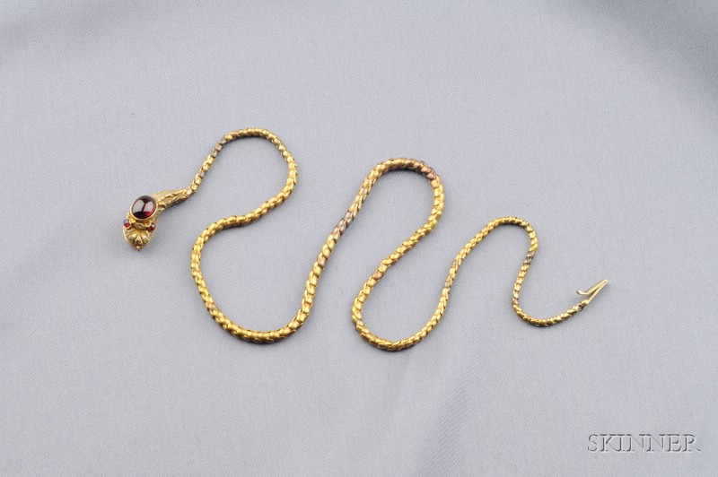 Appraisal: Antique Gold and Garnet Snake Necklace with cabochon garnet head