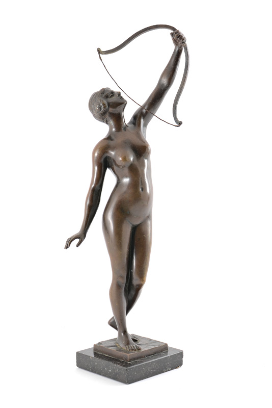 Appraisal: DIANA WITH BOW BRONZE SCULPTURE SIGNED HOFFMANN '' h incised