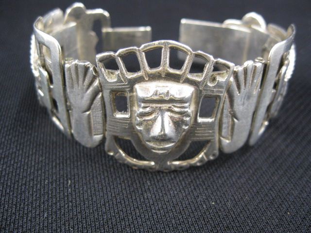 Appraisal: Marcel Mexico Sterling Silver Bracelet Aztec design signed wide well