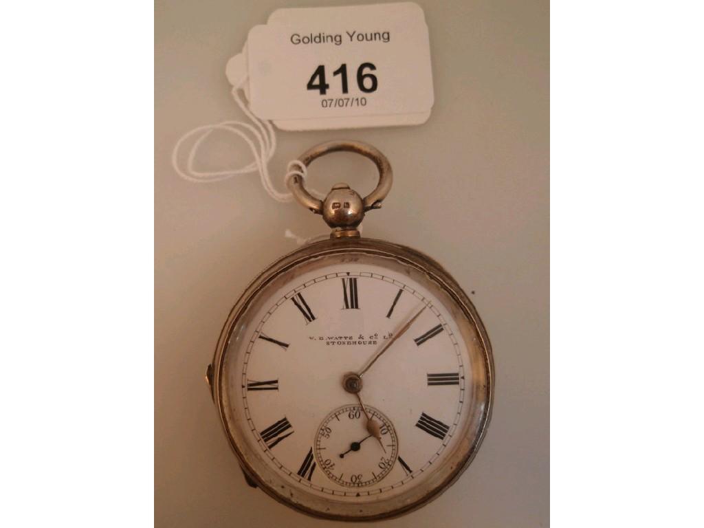 Appraisal: A silver open faced pocket watch Birmingham dial scribed W