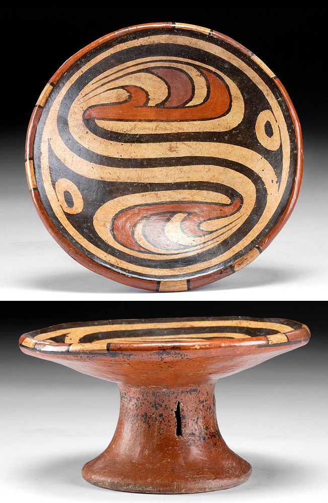 Appraisal: Cocle Polychrome Pedestal Dish w Abstract Birds Pre-Columbian Central America