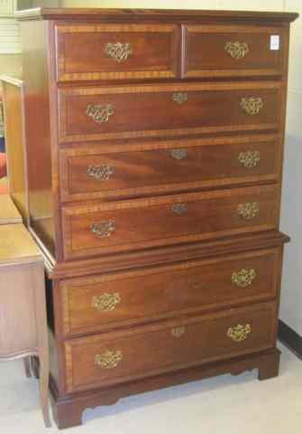 Appraisal: CHIPPENDALE STYLE MAHOGANY CHEST-ON-CHEST Stanley Furniture Co featuring small short