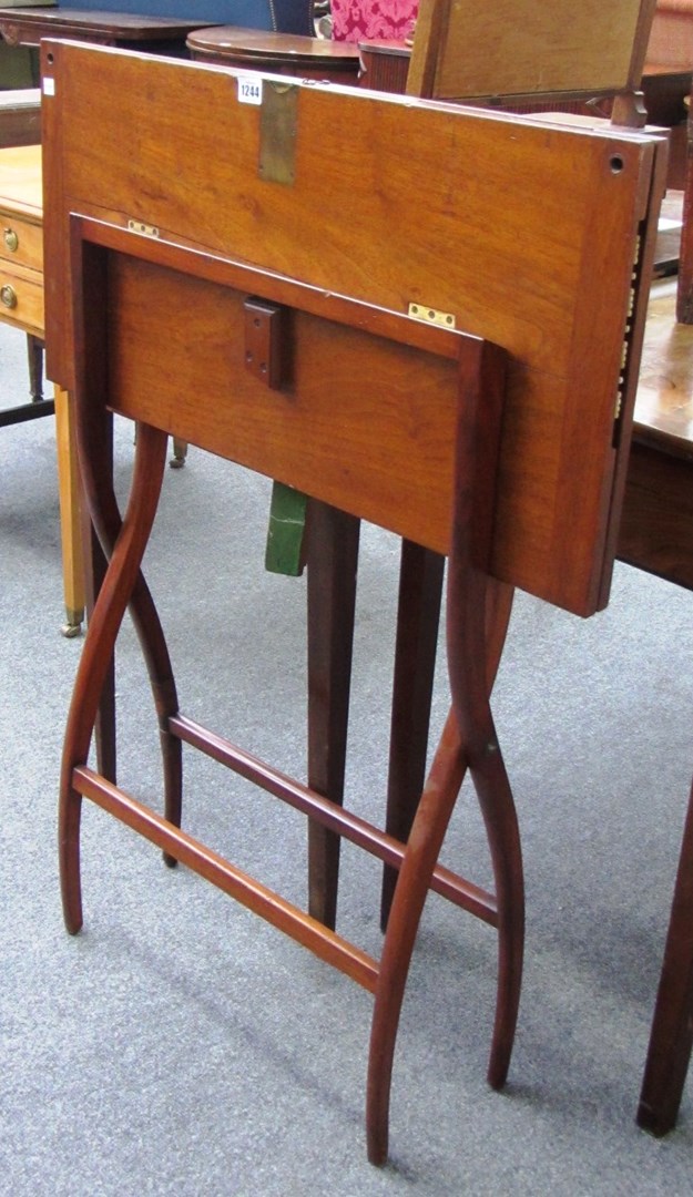 Appraisal: A th century mahogany folding coaching bridge table with brass