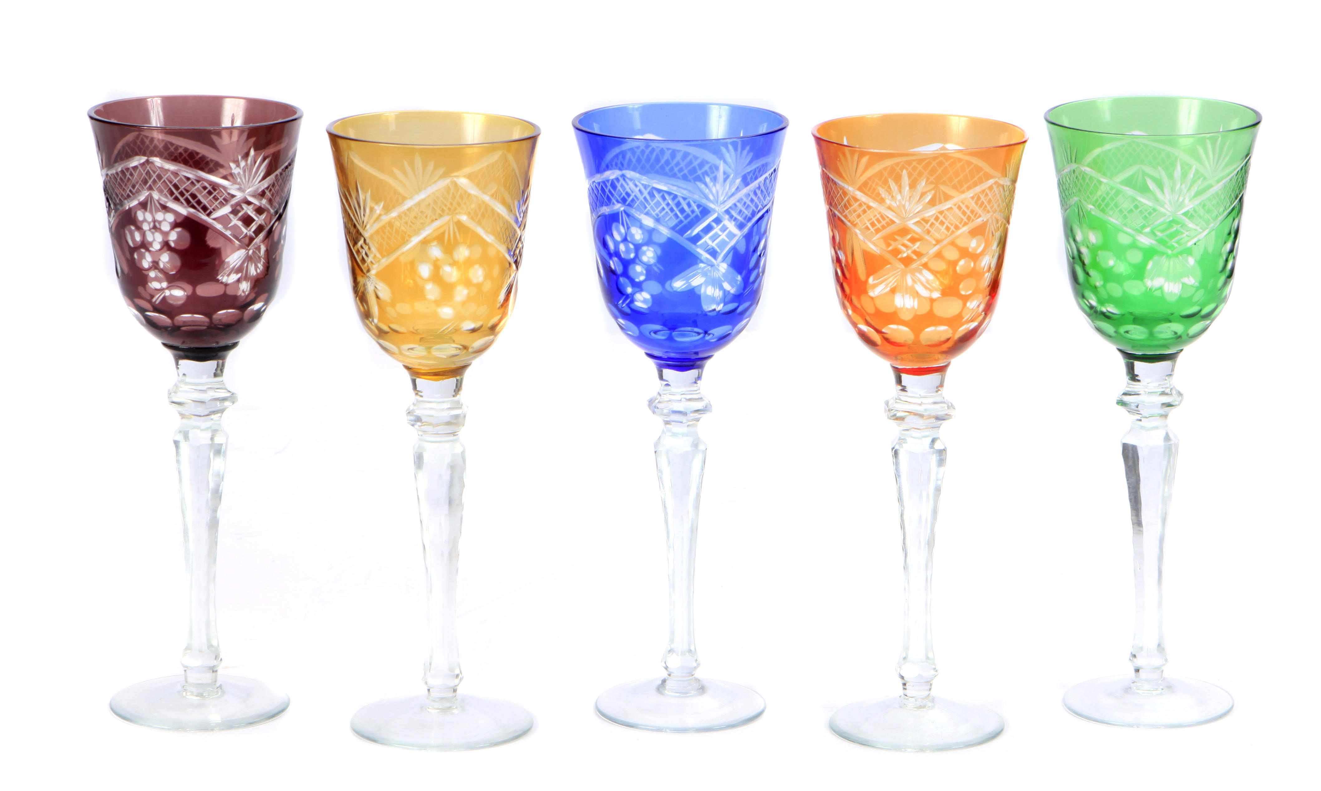 Appraisal: A set of thirty six colored cut glass goblets height