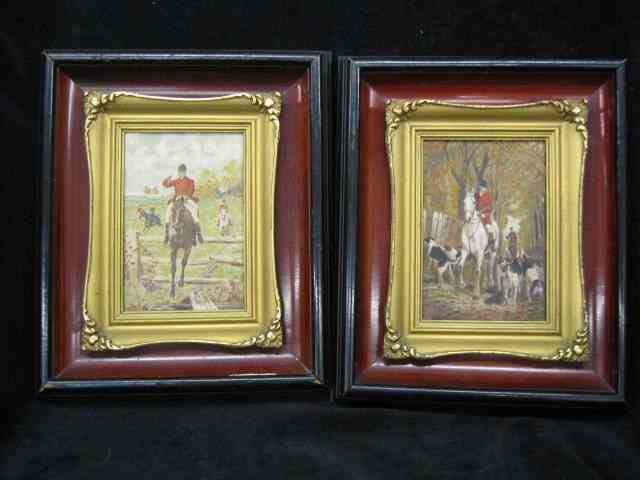 Appraisal: Pair of Oils on Board of Fox Hunt Scenes image