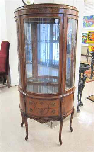 Appraisal: LOUIS XV STYLE INLAID MAHOGANY VITRINE French Court Galleries by