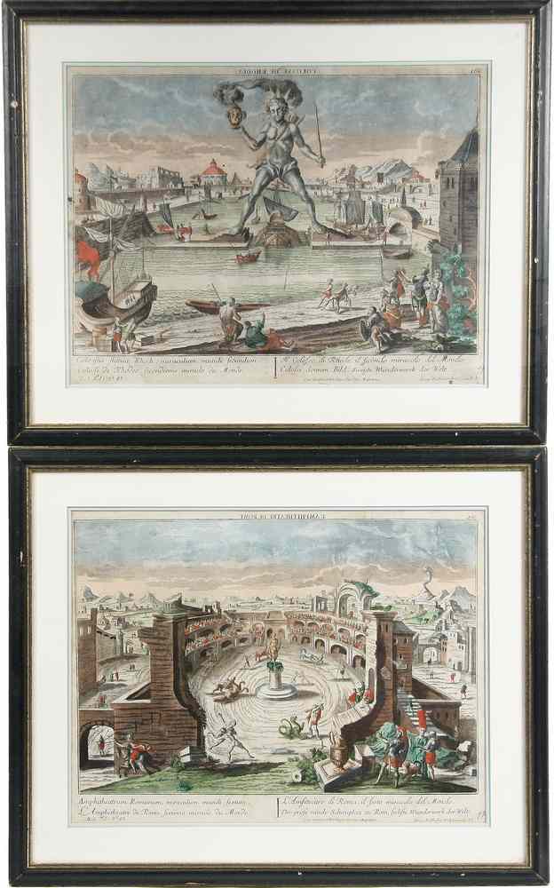 Appraisal: HANDCOLORED ENGRAVINGS - Vue d'Optiques 'L'Ampitheatre de Rome' 'Colosse de