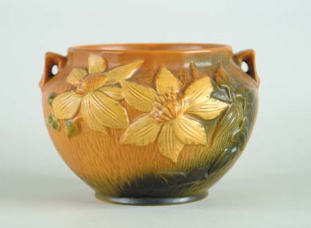 Appraisal: ROSEVILLE CLEMATIS TWO HANDLED VASE Shape No Roseville mark in