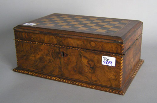 Appraisal: Inlaid dresser box th c with checkerboard lid h w