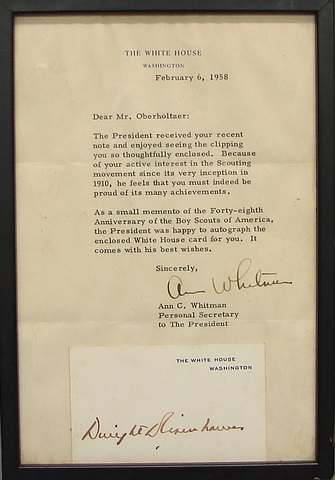 Appraisal: Dwight D Eisenhower - Autographed White House card measuring x