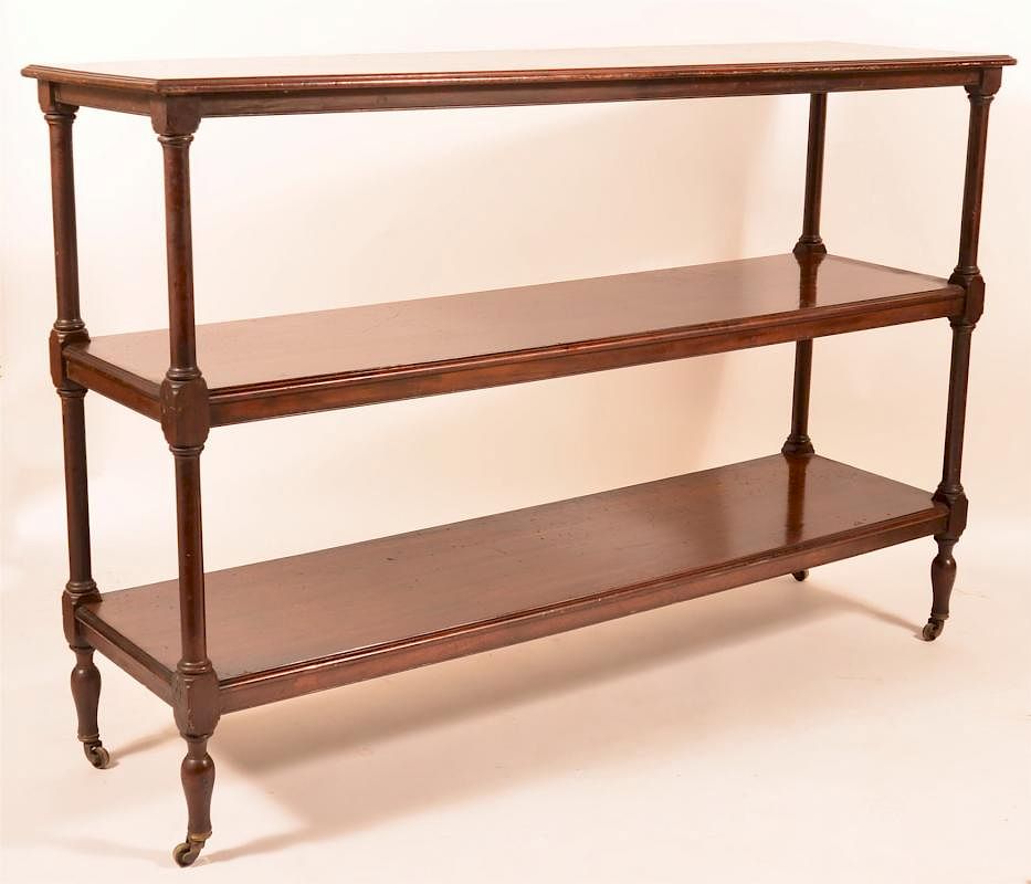 Appraisal: Sheraton Style Mahogany Three Tier Shelf Sheraton Style Mahogany Three