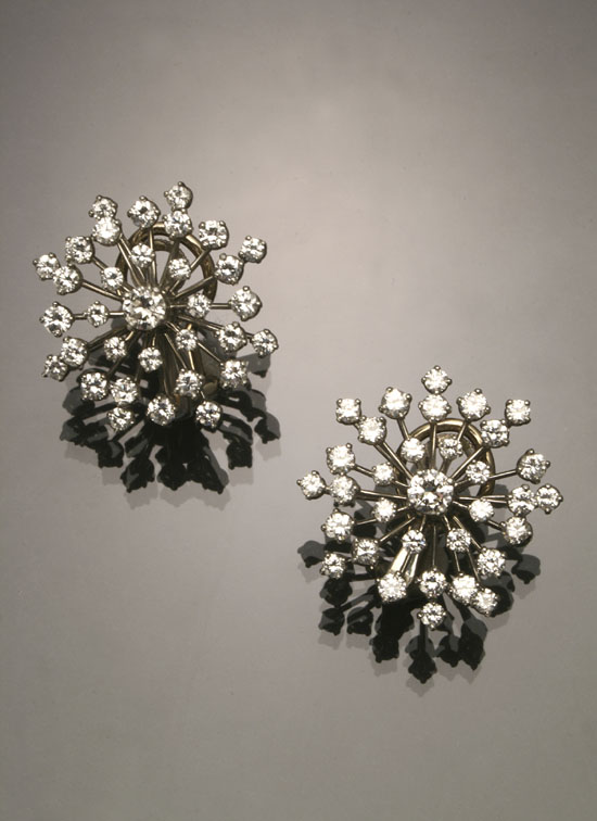 Appraisal: Pair of Tested -Karat White-Gold Platinum and Diamond Floral French