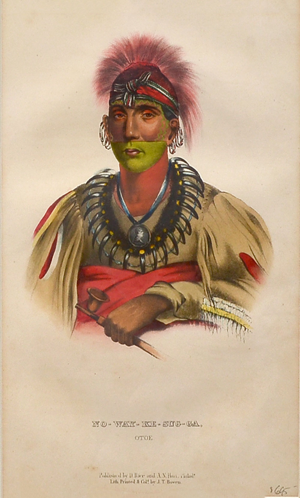 Appraisal: MCKENNEY AND HALL INDIAN LITHOGRAPH ''NO-WAY-KE-SUG-GA Otoe'' sight size ''