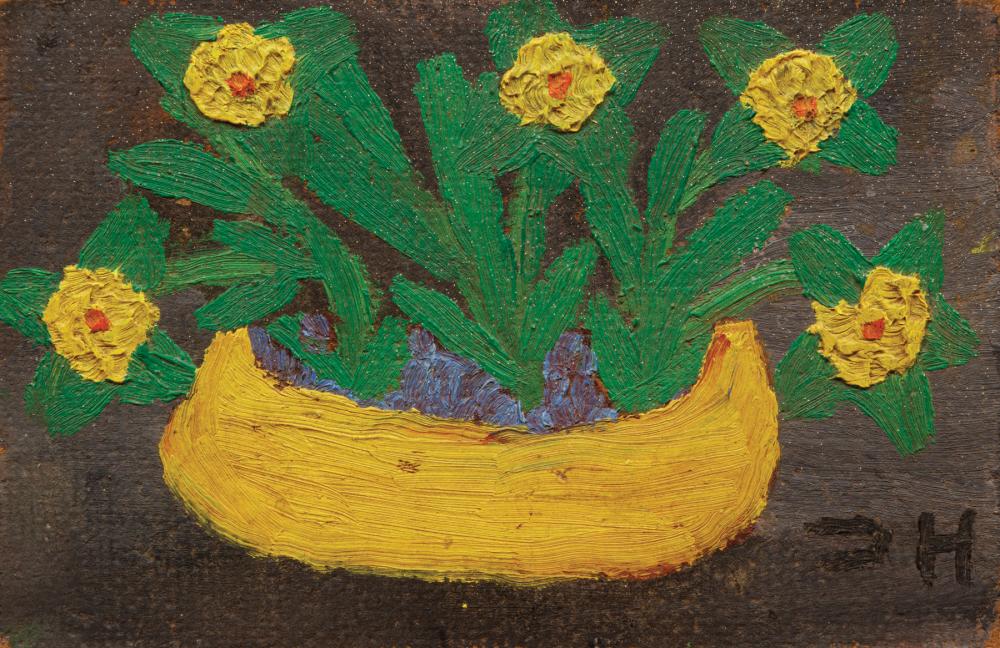 Appraisal: Clementine Hunter American Louisiana - Zinnias in Yellow Bowl oil