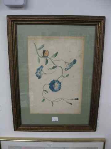 Appraisal: Victorian Watercolor Gouache morning glory butterfly decor signed '' x