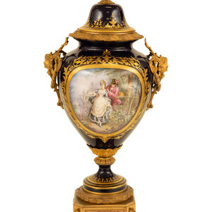 Appraisal: A S vres Style Gilt Metal Mounted Porcelain Urn and