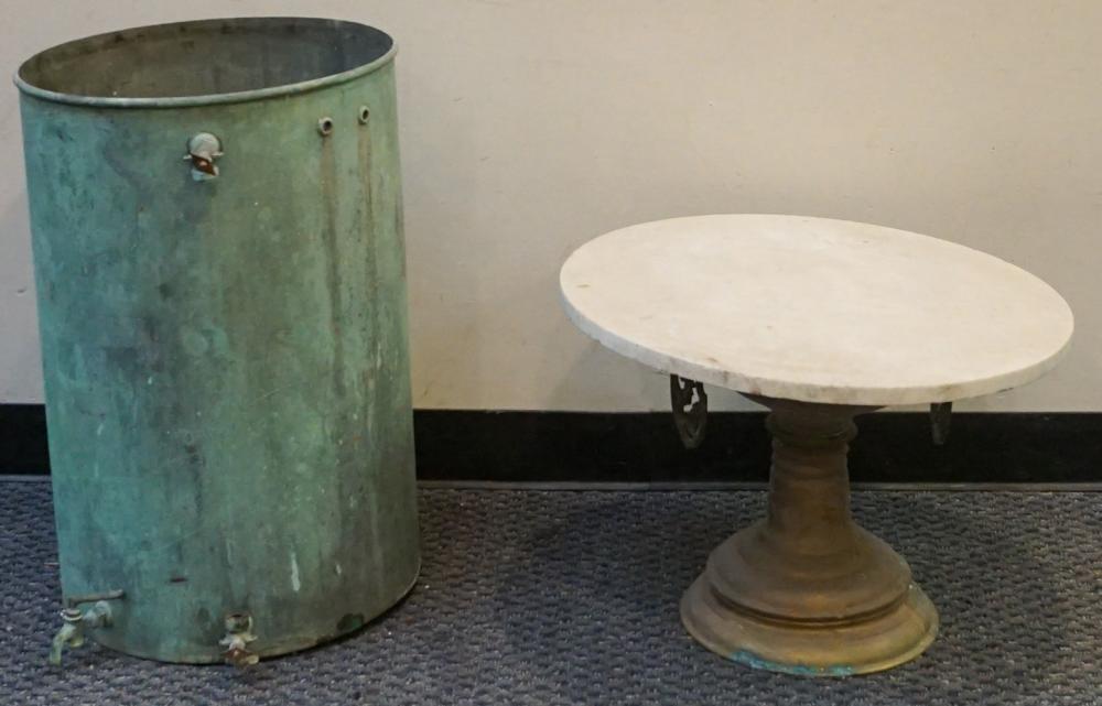 Appraisal: Verdigris Patinated Metal Distillery Dispenser and a Brass Pedestal Base