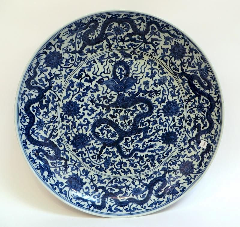 Appraisal: Large Ming Dynasty Blue And White Dragon Charger Large Ming