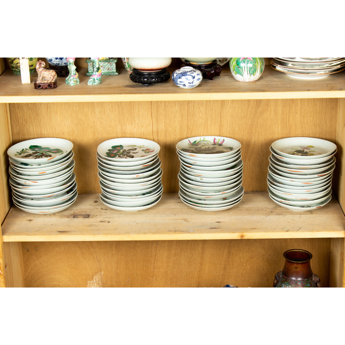 Appraisal: SHELF OF CHINESE FAMILLE ROSE 'BUTTERFLY' DISHES Shelf of Chinese