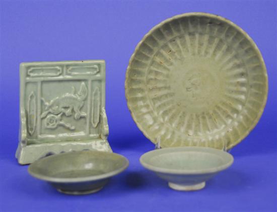 Appraisal: COLLECTION OF FOUR CELADON WARES including a Longquan shallow bowl