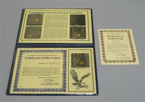 Appraisal: FOUR CALIFORNIA GOLD COINS CRUSADER BEZANT Including round gold quarter