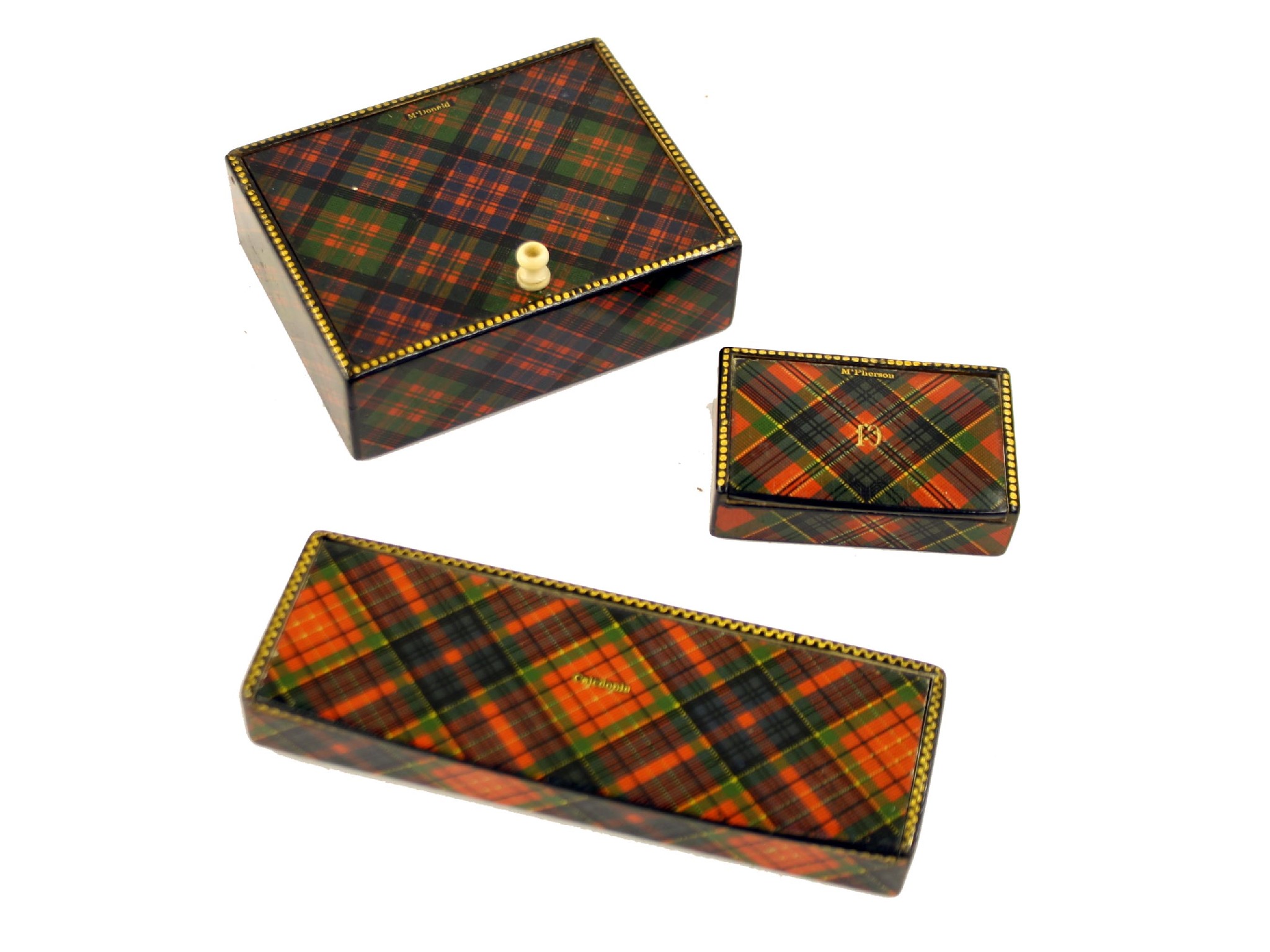 Appraisal: Tartan ware - three rectangular stamp boxes with gilt edges