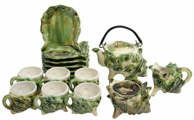 Appraisal: lot of Majolica conch and oyster shell tea set mid