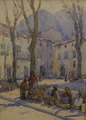 Appraisal: Continental school - 'Soller Mallorca' the town square watercolour indistinctly