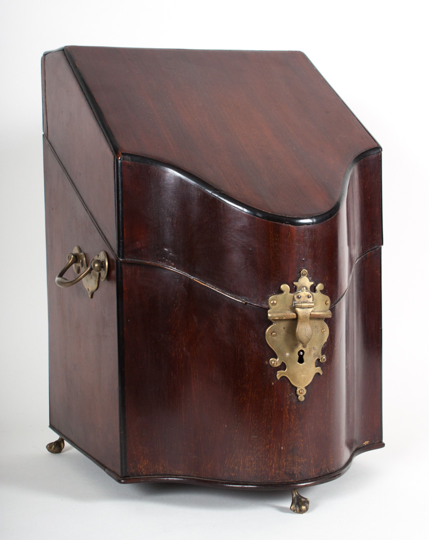 Appraisal: George III mahogany knife box circa shaped front with brass