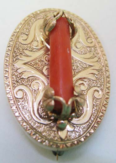 Appraisal: A th C Gold and Coral Brooch Pendant - K