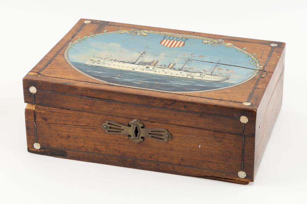 Appraisal: HAND-PAINTED BOX WITH DECORATION OF THE U S S SAN