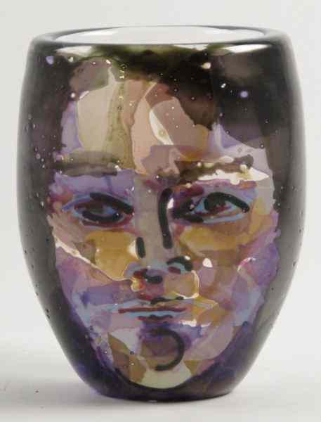 Appraisal: Artist Signed Glass Portrait Vase cubist style frontal view of