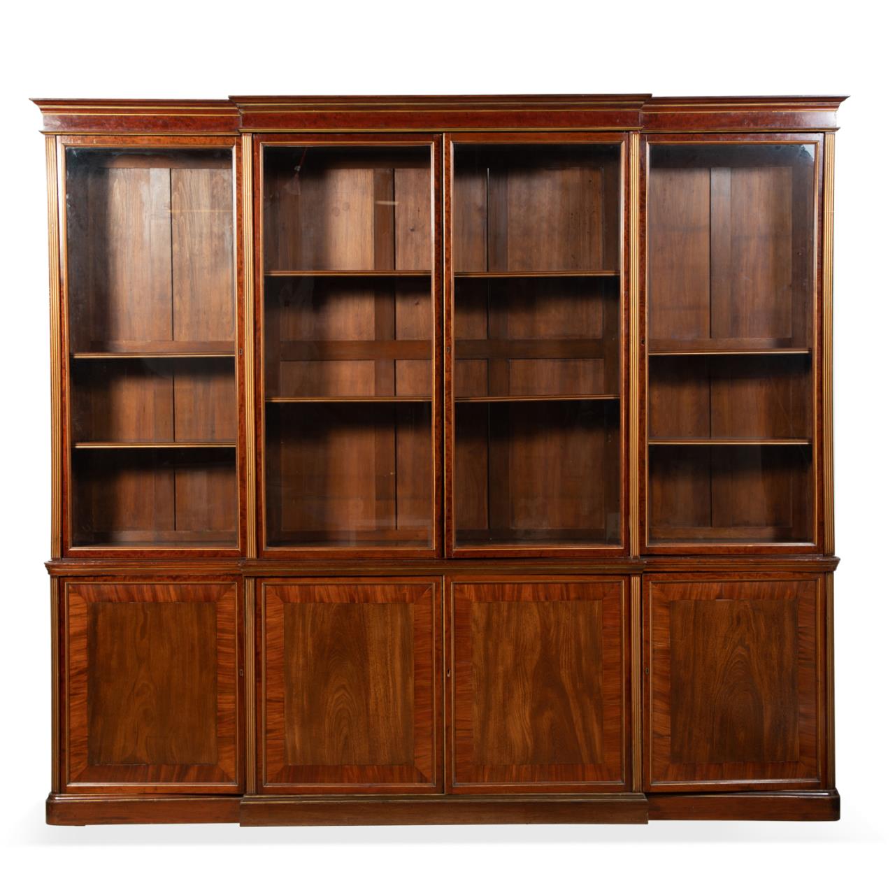 Appraisal: REGENCY STYLE GILT MAHOGANY BREAKFRONT BOOKCASE Large scale English parcel