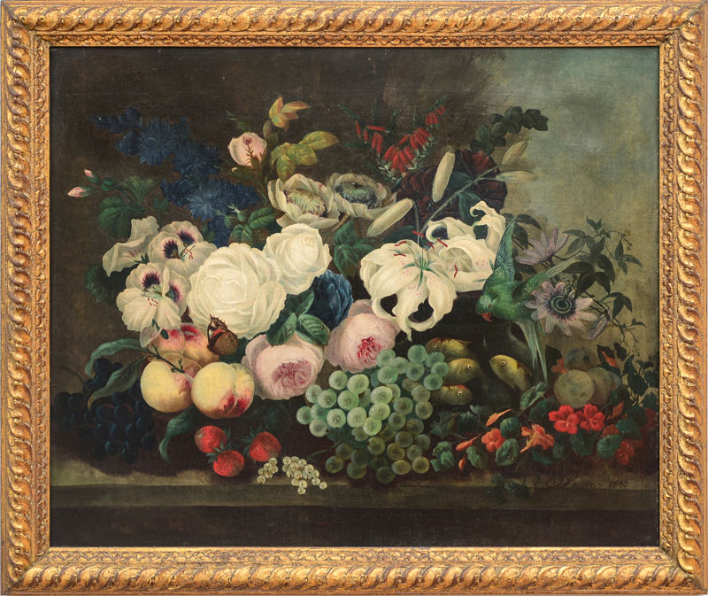 Appraisal: J BOURNE STILL LIFE WITH FLOWERS AND FISHBOWL Oil on