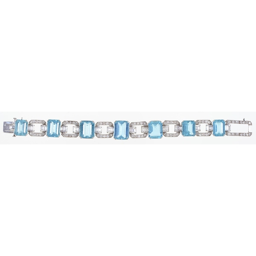 Appraisal: An aquamarine and diamond bracelet mid th c of seven