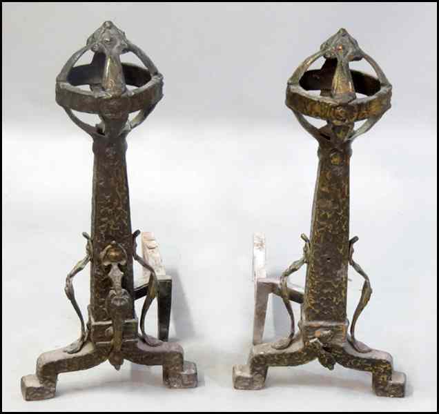 Appraisal: PAIR OF WROUGHT IRON ANDIRONS H '' Condition No Specific