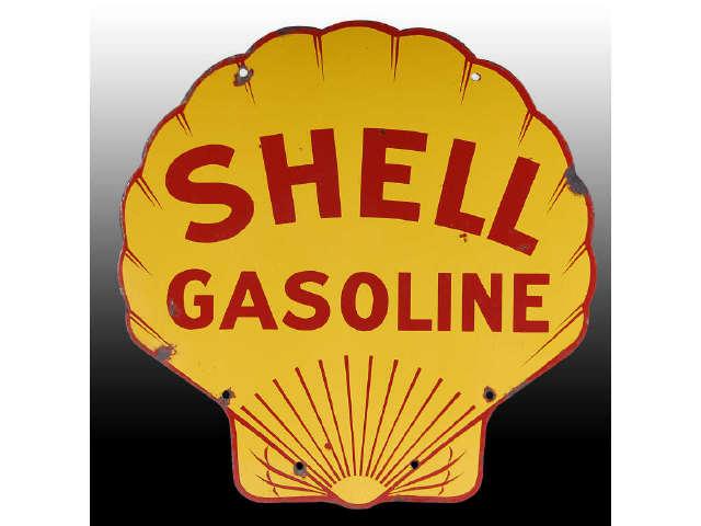 Appraisal: Shell Gasoline Die-Cut -Sided Porcelain Sign Description s to s