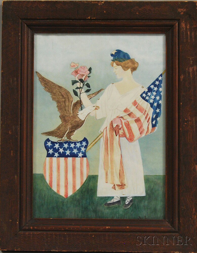 Appraisal: American School th Century Patriotic Scene of Lady Liberty Carrying