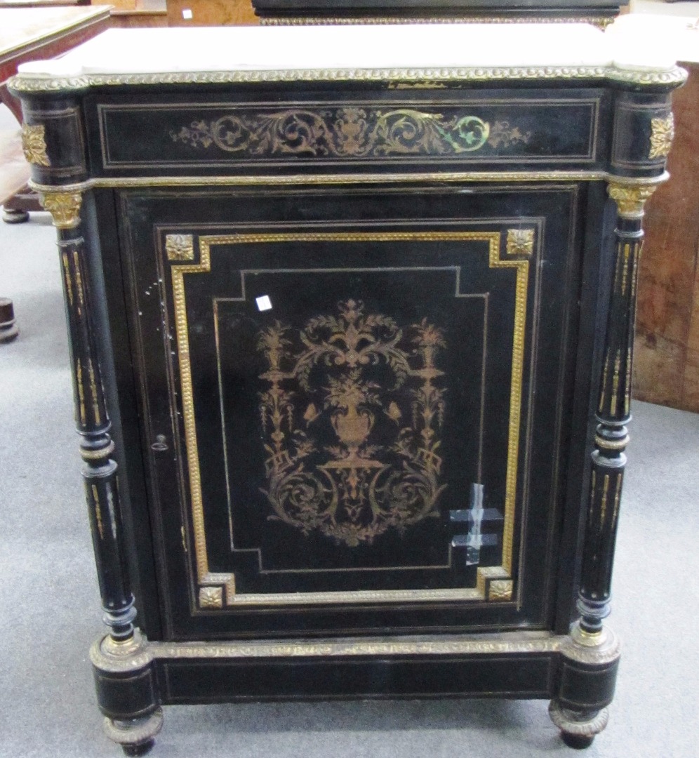 Appraisal: A Louis XVI style gilt metal mounted marquetry inlaid ebonised