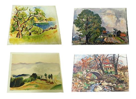 Appraisal: Hayley Lever Australian - four unframed watercolor paintings various scenes