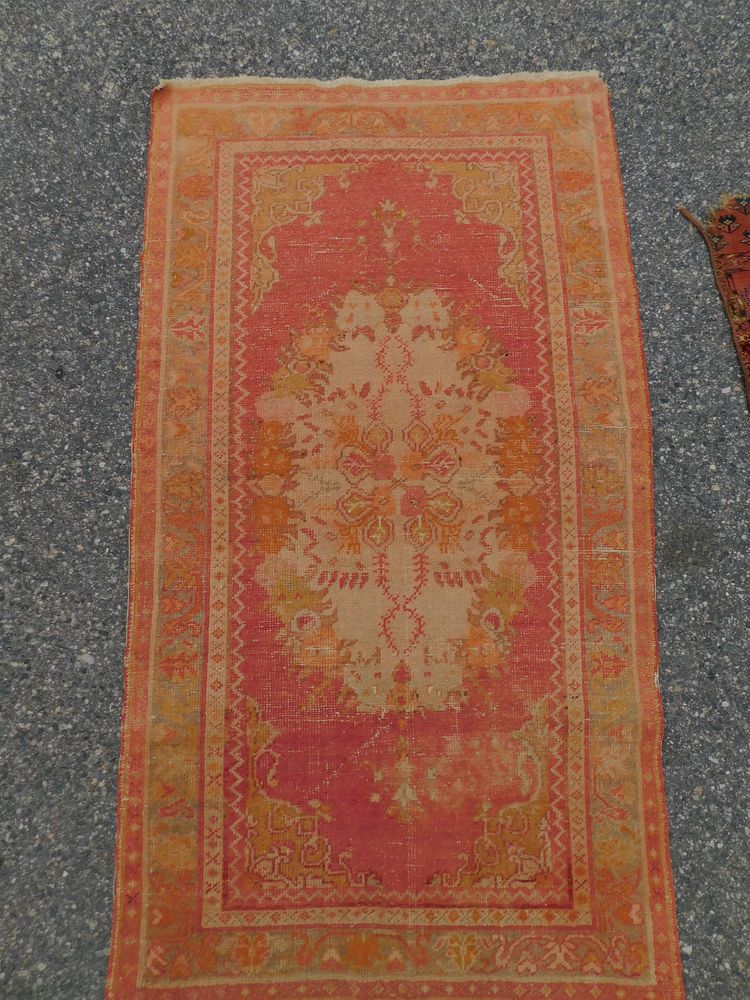 Appraisal: ANTIQUE OUSHAK RUG Antique Oushak scatter rug ft by ft