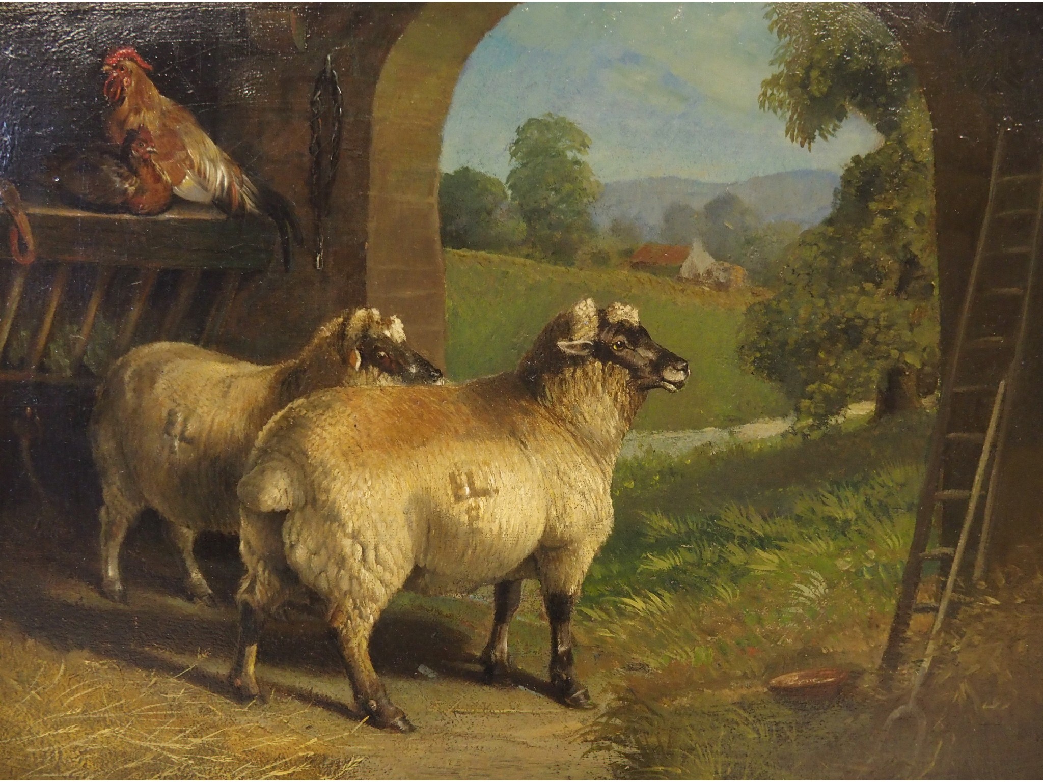 Appraisal: ENGLISH SCHOOL th Century SHEEP AND CHICKENS IN A FARM