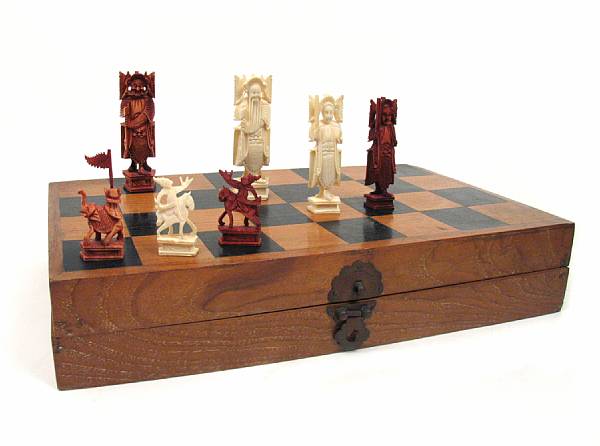 Appraisal: A Chinese ivory chess set th century chess set in