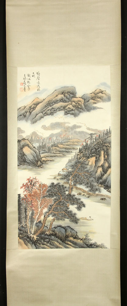 Appraisal: - Chinese Watercolor Scroll Painting Chinese watercolor scroll painting of