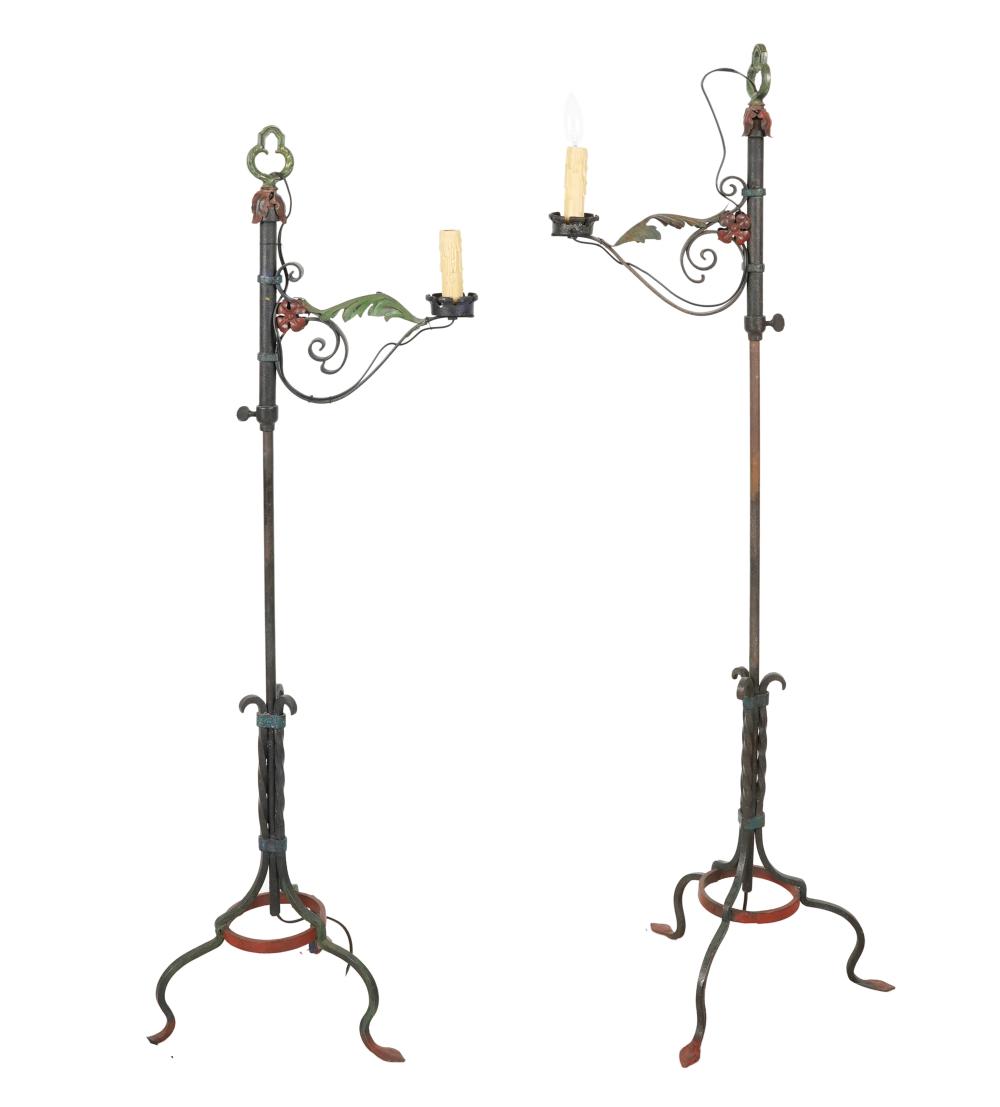 Appraisal: PAIR OF PAINTED IRON FLOOR LAMPSadjustable Condition no shades tallest