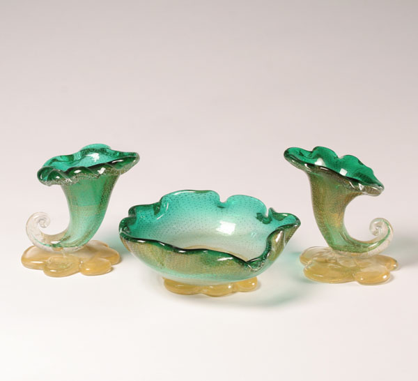 Appraisal: Cornucopia Murano Art Glass Set pc Cornucopia H bowl dia