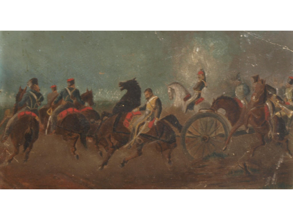 Appraisal: European School th c Battle Scene oil on paper depicts