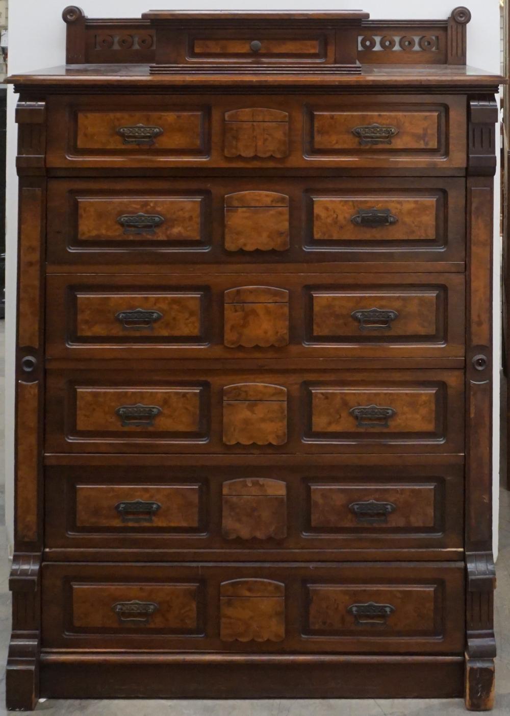 Appraisal: Victorian Renaissance Style Walnut and Burl Walnut 'Wellington' Tall Chest