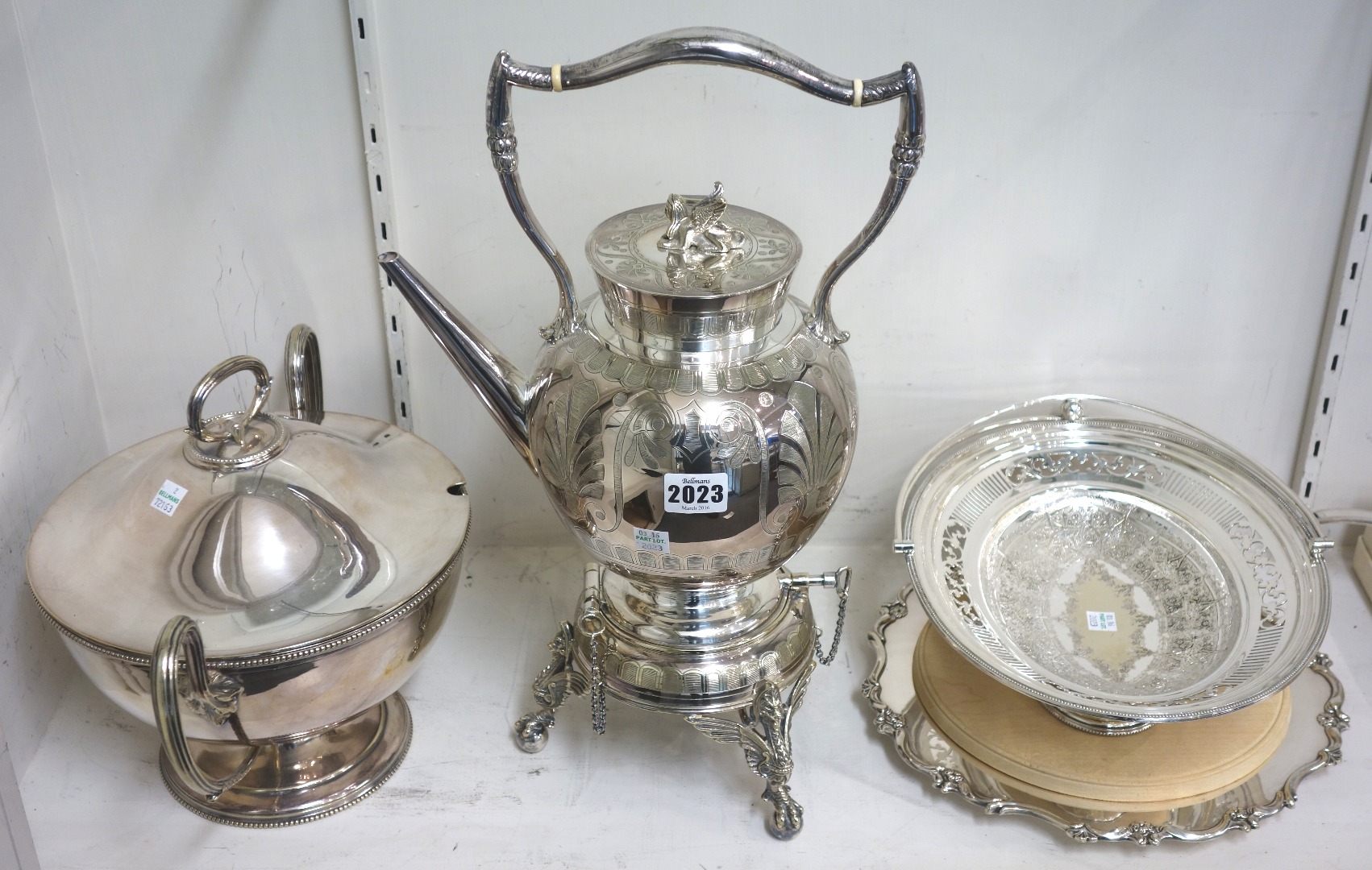 Appraisal: Plated wares comprising a Victorian spirit kettle and stand having