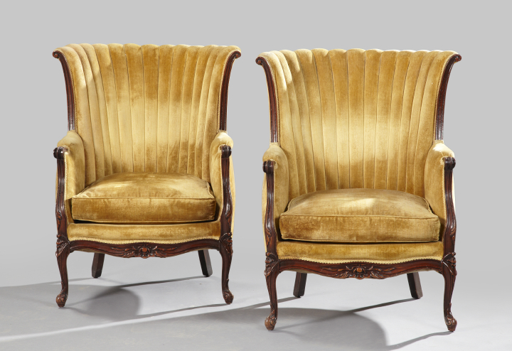 Appraisal: Pair of Stained Mahogany Louis XV-Style Bergeres second quarter th